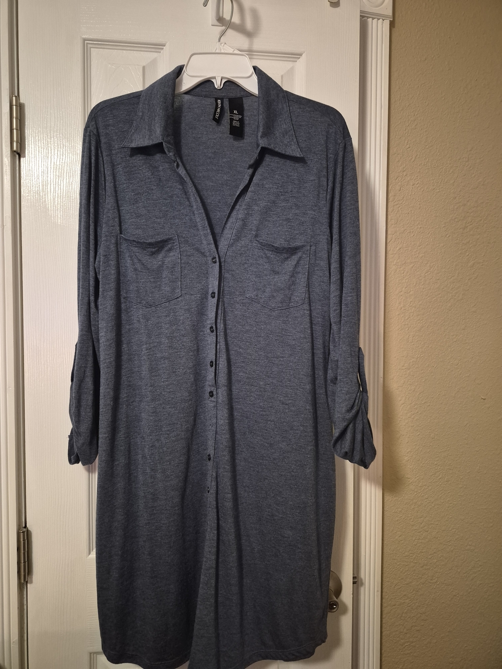 Blue Women’s Long Button-Up Tunic- Casual Collared Style